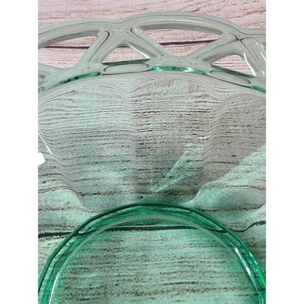 Vintage Imperial Glass Sugar Cane Bowl Ohio Green Laced Edge - Picture 3 of 5